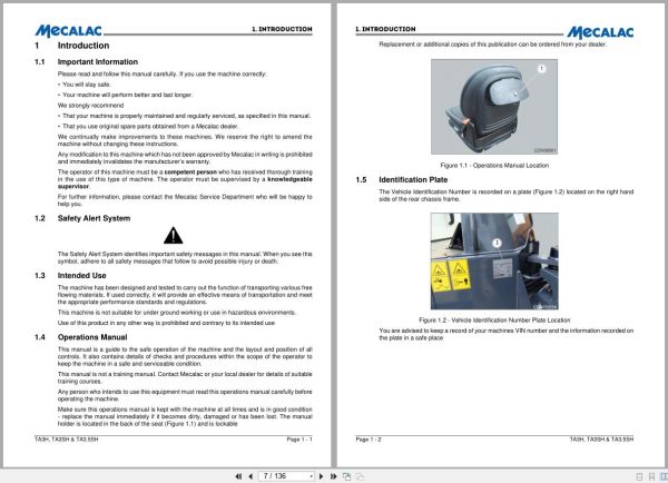Mecalac Site Dumper TA3H TA3SH TA3.5SH Operators Manual 2