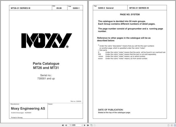 Moxy Dump Truck MT26 MT31 Series III Parts Manual 1