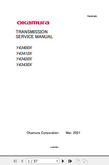 Okamura Transmission Y43400X Y43410X Y43420X Y43430X Service Manual 2021 EN 1