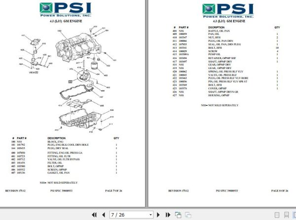 PSI Engine GM 4.3 L35 Parts Book EN 2