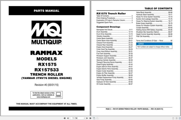 Rammax Trench Roller RX1575 RX157533 Parts Manual 1