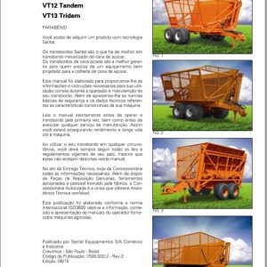 Santal Agricultural VT10 Tamdem to VT13 Tridem Operator Manual 7500.033.2 PT 1