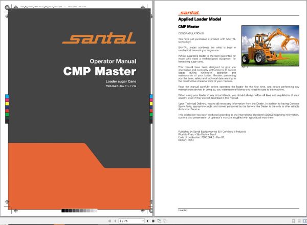 Santal Loader Sugar Crane CMP master Operator Manual 7500.064.2 1
