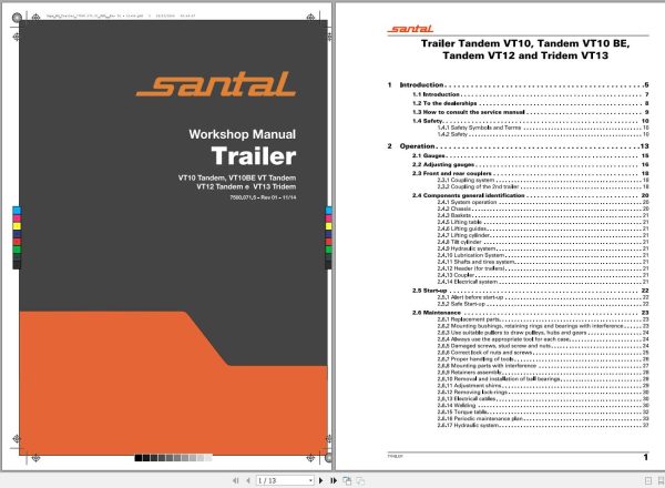 Santal VT10 VT10BEVT VT12 VT13 Workshop Manual 7500.071.5 1