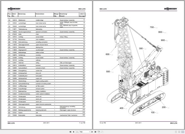 Sennebogen Duty Cycle Crawler Crane 690.5.216 Spare Parts Catalog EN DE 2