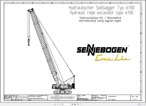 Sennebogen Hydraulic Rope Excavator 6130 Engine Electrical Circuit Diagram 6130.302.221 1 EN DE 1