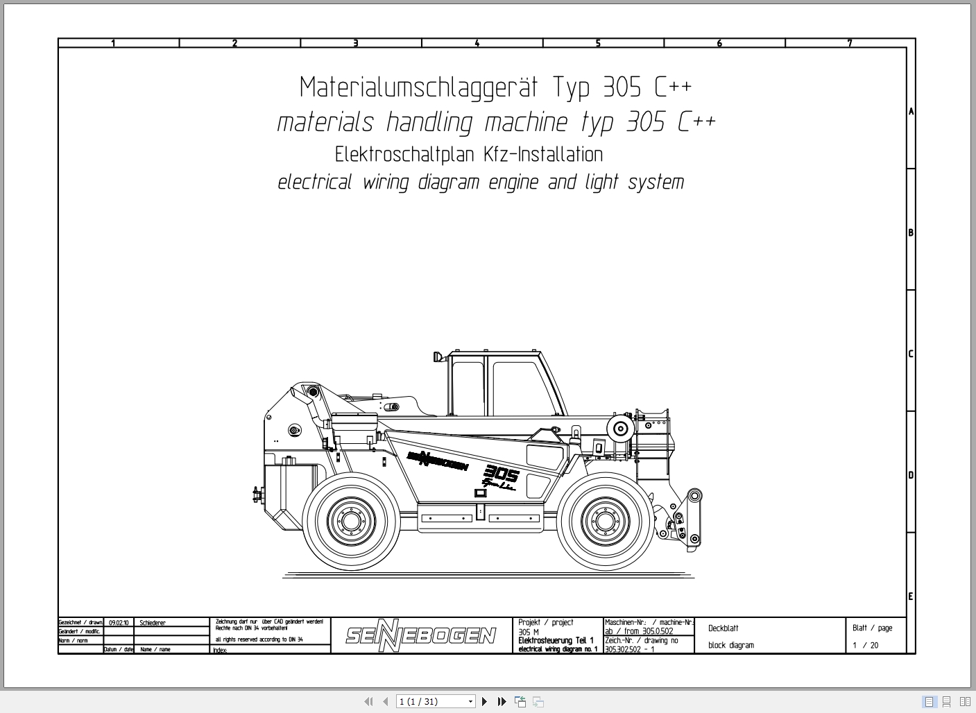 Sennebogen Material Handing 305C Electrical Circuit Diagram 305.302.502 1 EN DE 1