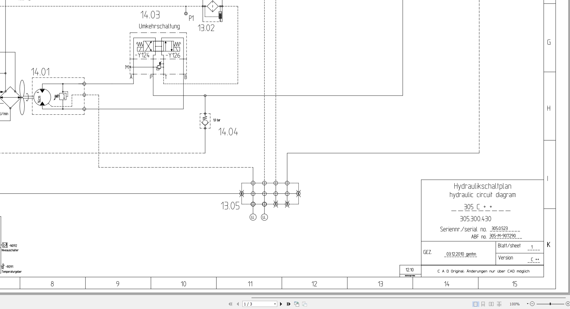 Sennebogen Material Handing 305C Hydraulic Circuit Diagram 305.300.430 EN DE 1