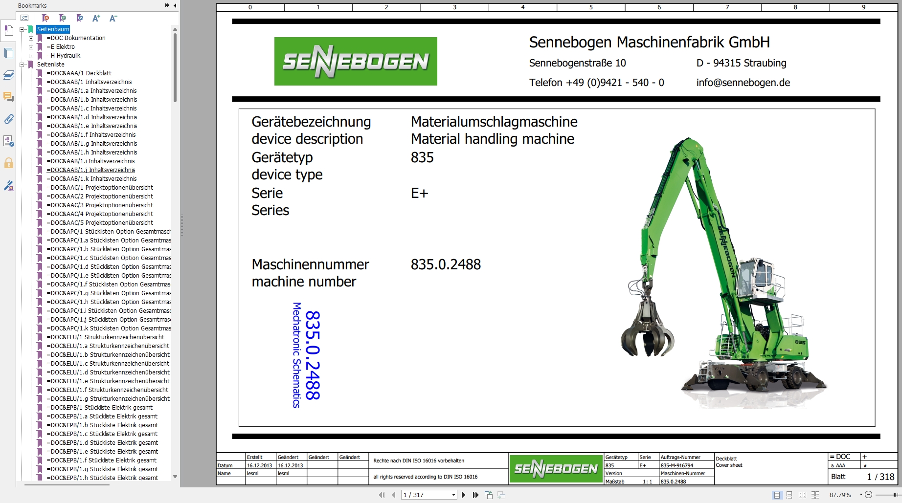 Sennebogen Material Handing 835 E Electrical Hydraulic Circuit Diagram 835 M 916794 EN DE 1