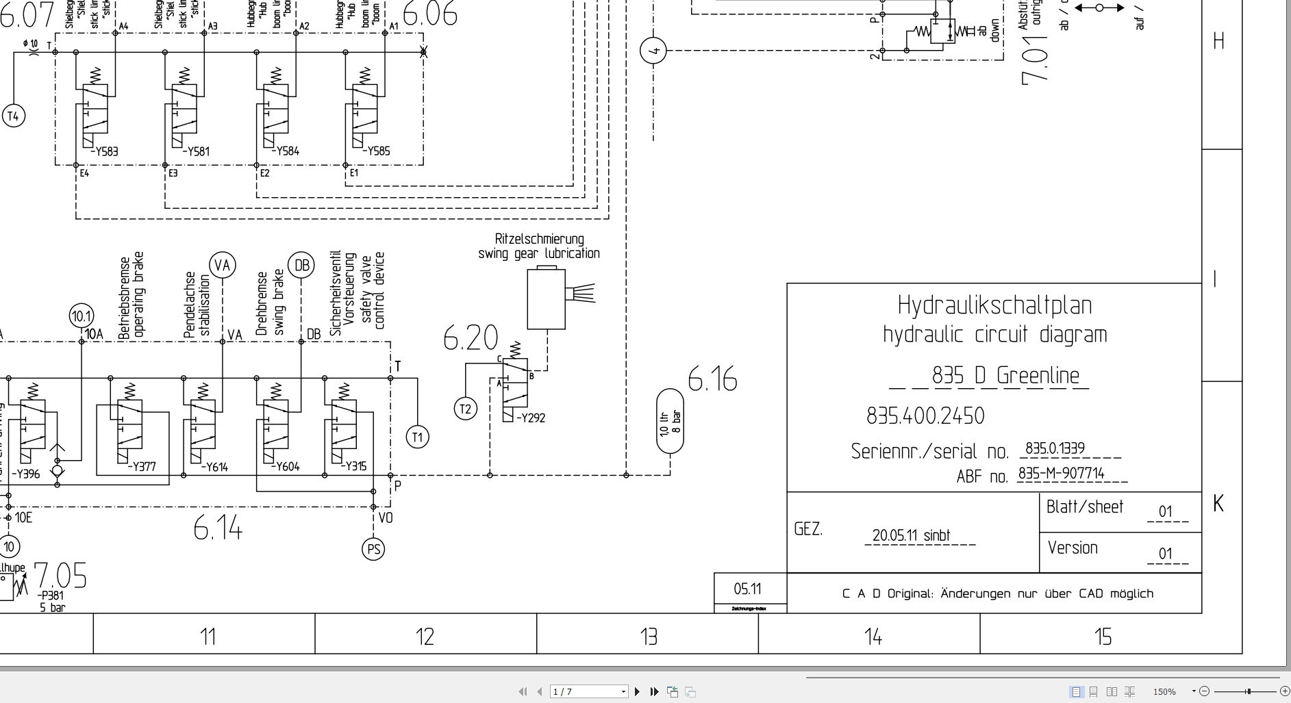 Sennebogen Material Handing 835D Greenline Hydraulic Circuit Diagram 835.400.2450 EN DE 1