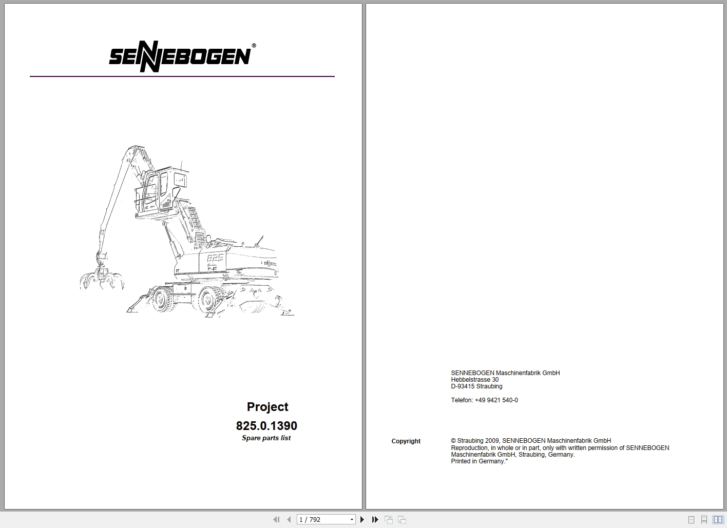 Sennebogen Material Handler 825 Spare Parts Catalog EN DE 1