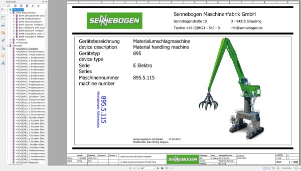 Sennebogen Material Handler 895 Electrical Hydraulic Circuit Diagram 895 R 926196 EN DE 1