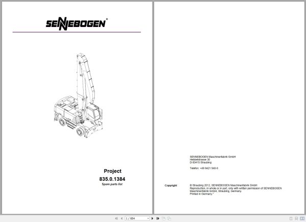 Sennebogen Telehandler 835 Spare Parts Catalog 2012 EN DE 1