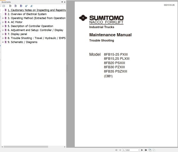 Sumitomo Forklift 8FBl5 25 PXIII to 8FB35 PSZXIII Maintenance TroubleShooting Manual 5501510 26 KR 1