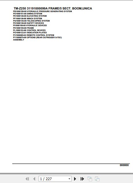 Tadano Cargo Crane TM Z250 Parts Catalog 1