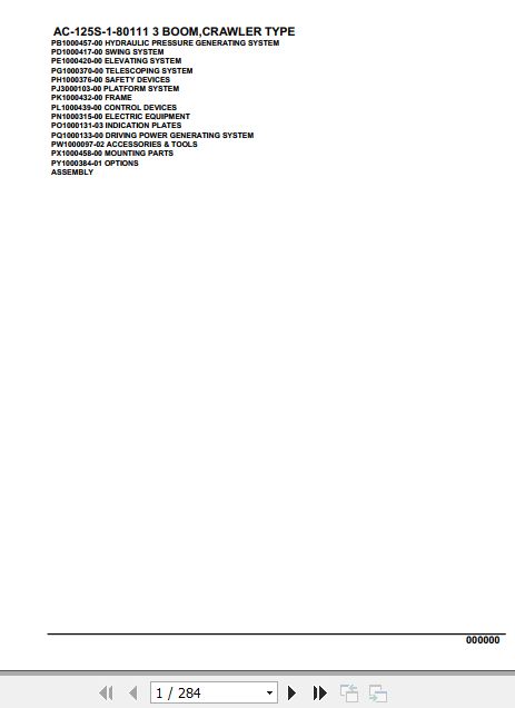 Tadano Crane AC 125S 1 80111 3 Boom Crawler Type Parts Catalog 1