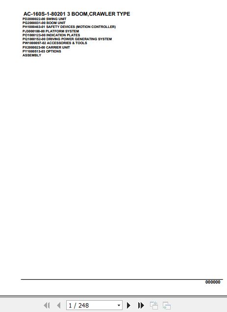 Tadano Crane AC 160S 1 80201 3 Boom Crawler Type Parts Catalog 1