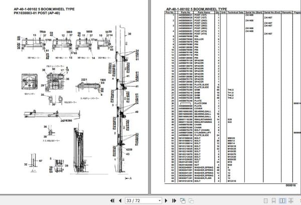 Tadano Crane AP 40 1 00102 5 Boom Wheel Type Parts Catalog 2
