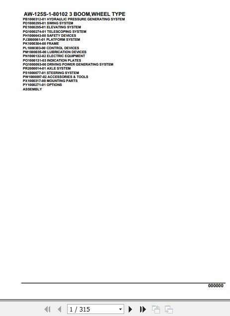 Tadano Crane AW 125S 1 80102 3 Boom Wheel Type Parts Catalog 1