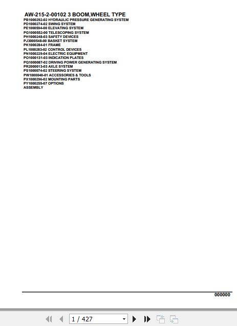 Tadano Crane AW 215 2 00102 3 Boom Wheel Type Parts Catalog 1