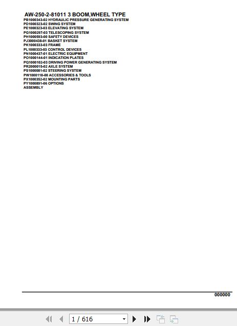 Tadano Crane AW 250 2 81011 3 Boom Wheel Type Parts Catalog 1