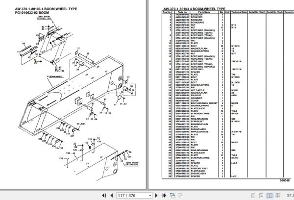Tadano Crane AW 370 1 80103 4 Boom Wheel Type Parts Catalog 2