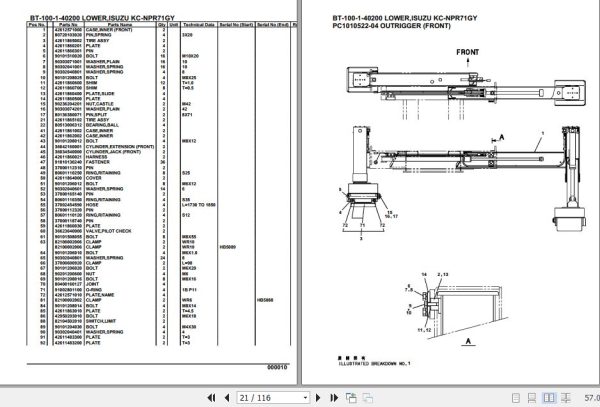 Tadano Crane BT 100 1 40200 Lower Isuzu KC NPR71GY Parts Catalog 2