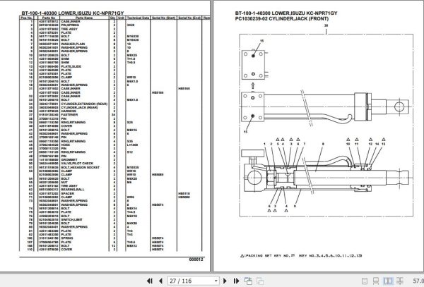 Tadano Crane BT 100 1 40300 Lower Isuzu KC NPR71GY Parts Catalog 2