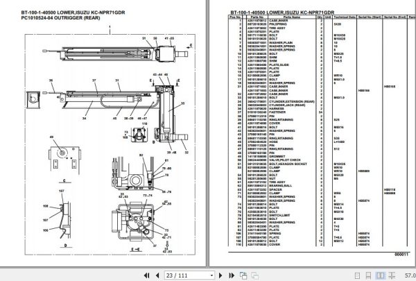 Tadano Crane BT 100 1 40500 Lower Isuzu KC NPR71GDR Parts Catalog 2