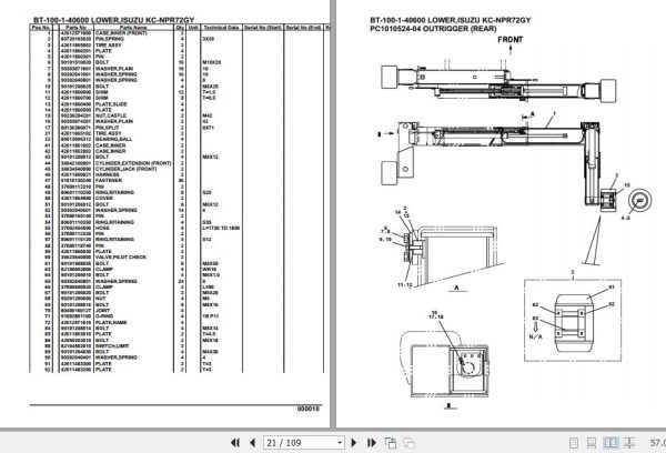 Tadano Crane BT 100 1 40600 Lower Isuzu KC NPR72GY Parts Catalog 2