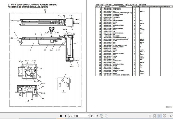 Tadano Crane BT 110 1 30100 Lower Hino PB XZU404X TMFSW3 Parts Catalog 2
