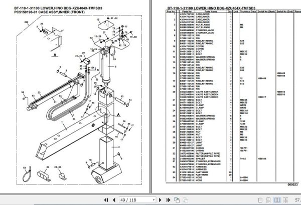 Tadano Crane BT 110 1 31100 Lower Hino BDG XZU404X TMFSD3 Parts Catalog 2