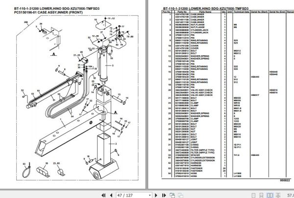 Tadano Crane BT 110 1 31200 Lower Hino SDG XZU700X TMFSD3 Parts Catalog 2