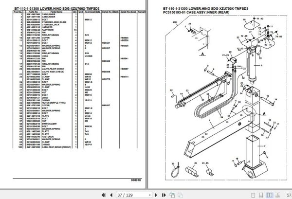 Tadano Crane BT 110 1 31300 Lower Hino SDG XZU700X TMFSD3 Parts Catalog 2