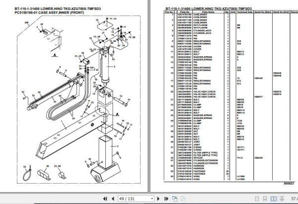 Tadano Crane BT 110 1 31400 Lower Hino TKG XZU700X TMFSD3 Parts Catalog 2