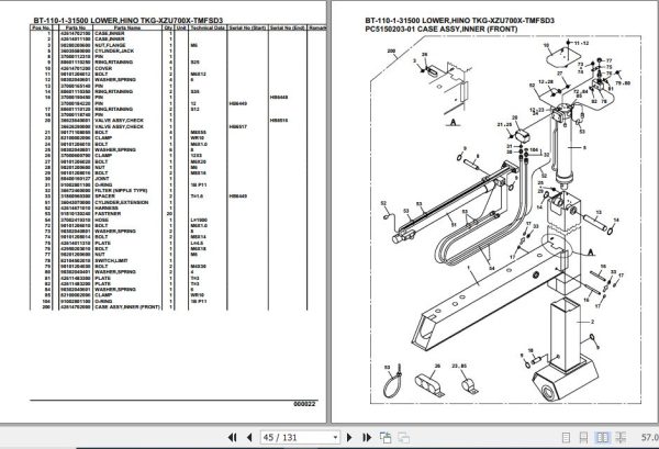 Tadano Crane BT 110 1 31500 Lower Hino TKG XZU700X TMFSD3 Parts Catalog 2