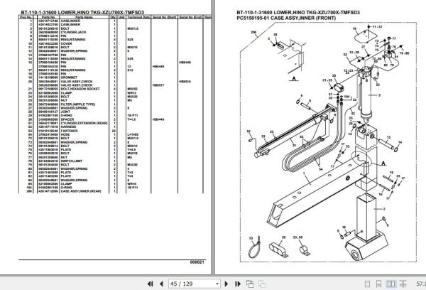 Tadano Crane BT 110 1 31600 Lower Hino TKG XZU700X TMFSD3 Parts Catalog 2