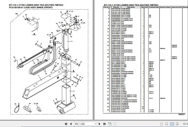 Tadano Crane BT 110 1 31700 Lower Hino TKG XZU700X TMFSD3 Parts Catalog 2