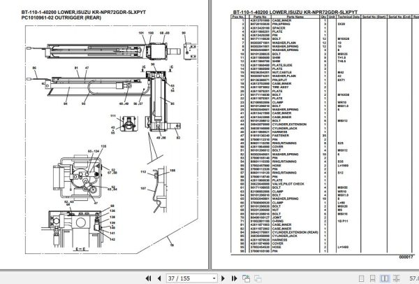 Tadano Crane BT 110 1 40200 Lower Isuzu KR NPR72GDR 5LXPYT Parts Catalog 2