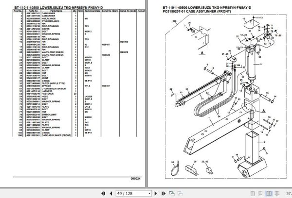 Tadano Crane BT 110 1 40500 Lower Isuzu TKG NPR85YN FN5AY D Parts Catalog 2