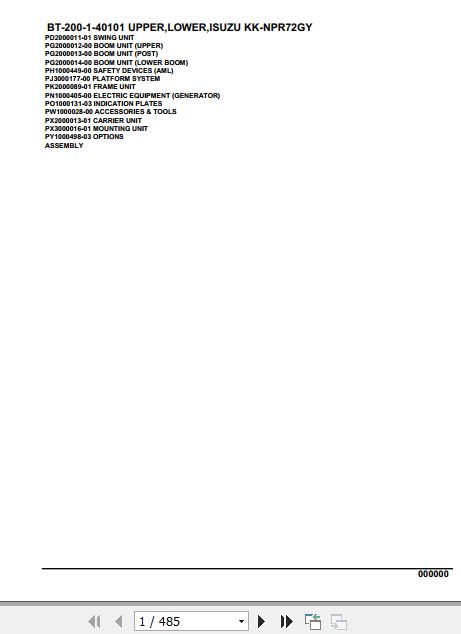 Tadano Crane BT 200 1 40101 Upper Lower Isuzu KK NPR72GY Parts Catalog 1
