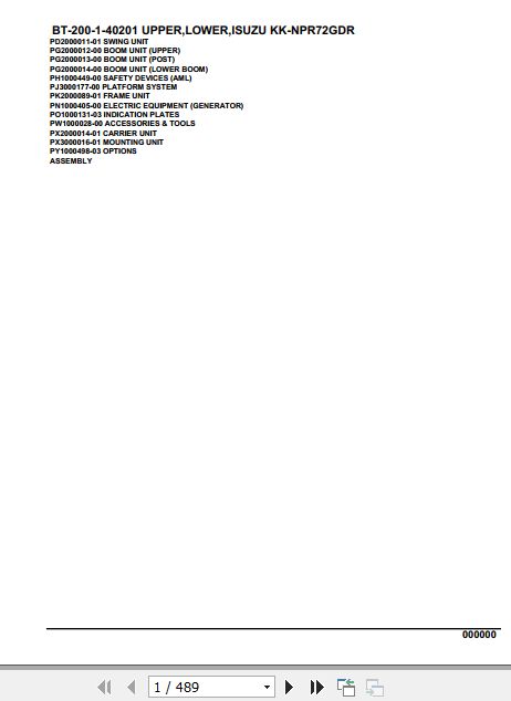 Tadano Crane BT 200 1 40201 Upper Lower Isuzu KK NPR72GDR Parts Catalog 1