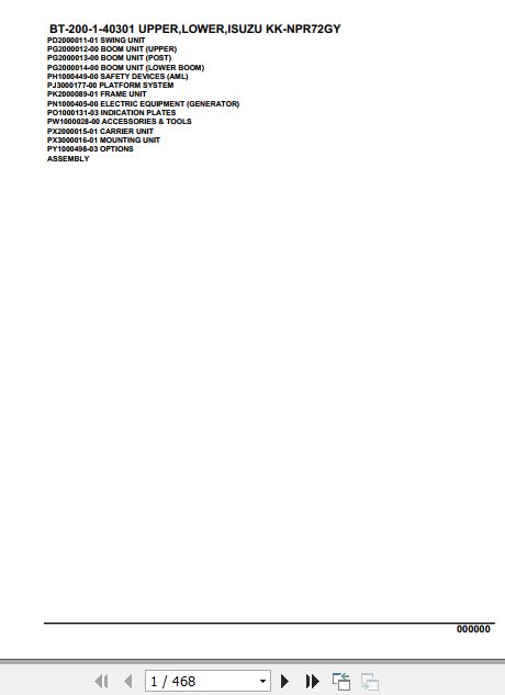 Tadano Crane BT 200 1 40301 Upper Lower Isuzu KK NPR72GY Parts Catalog 1