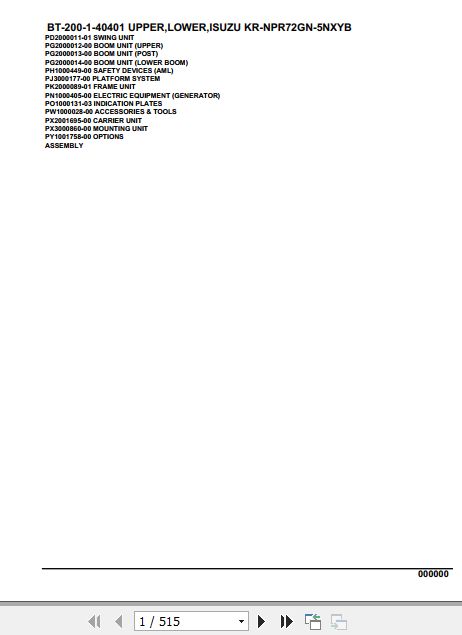 Tadano Crane BT 200 1 40401 Upper Lower Isuzu KR NPR72GN 5NXYB Parts Catalog 1