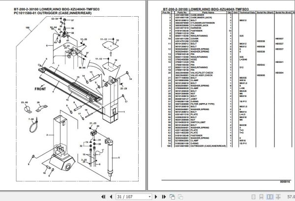 Tadano Crane BT 200 2 30100 Lower Hino BDG XZU404X TMFSD3 Parts Catalog 2