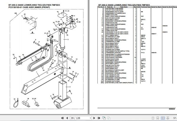 Tadano Crane BT 200 2 30400 Lower Hino TKG XZU700X TMFSD3 Parts Catalog 2