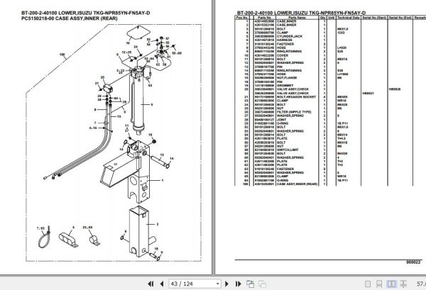 Tadano Crane BT 200 2 40100 Lower Isuzu TKG NPR85YN FN5AY D Parts Catalog 2