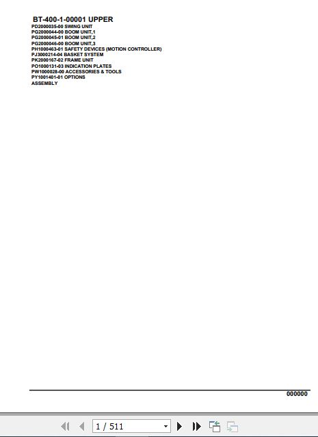 Tadano Crane BT 400 1 00001 Upper Parts Catalog 1