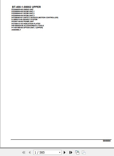 Tadano Crane BT 400 1 00002 Upper Parts Catalog 1