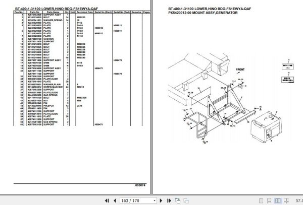 Tadano Crane BT 400 1 31100 Lower Hino BDG FS1EWYA QAF Parts Catalog 2